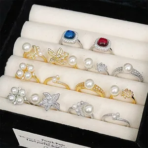 MW Trendy New Stainless Steel Freshwater Pearl Opal Wedding Ring for Women Butterfly Flower Geometric ZIRCON Natural Stone Ring