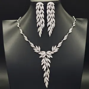 Ilona High Quality Wedding CopperJewelry Sets Fashion Cubic Zircon Leaf Shape Necklace and Earring for Women Engagement Party