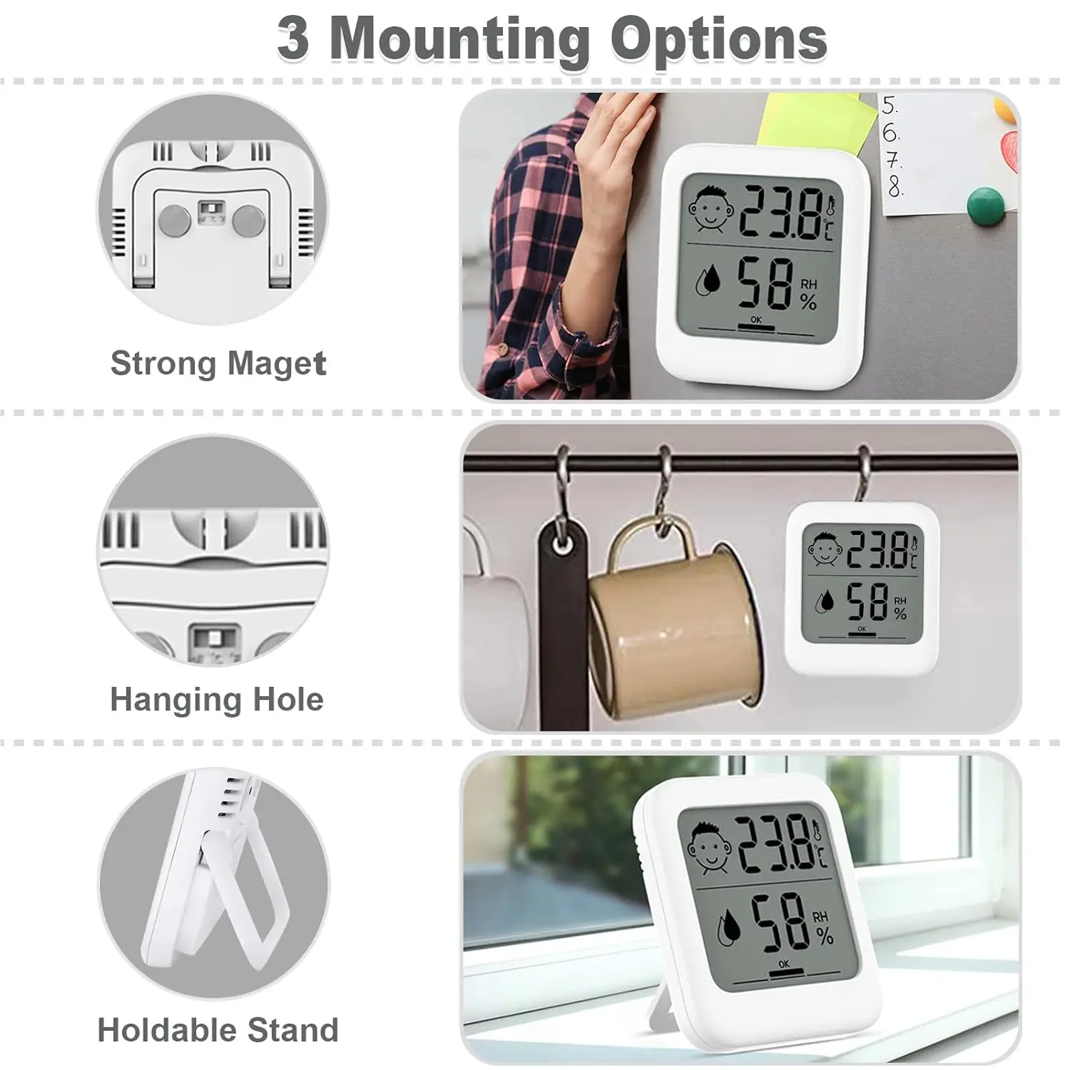 Indoor Temperature Humidity Measurement Monitor Digital Thermometer Hygrometer With Big LCD Use in Room