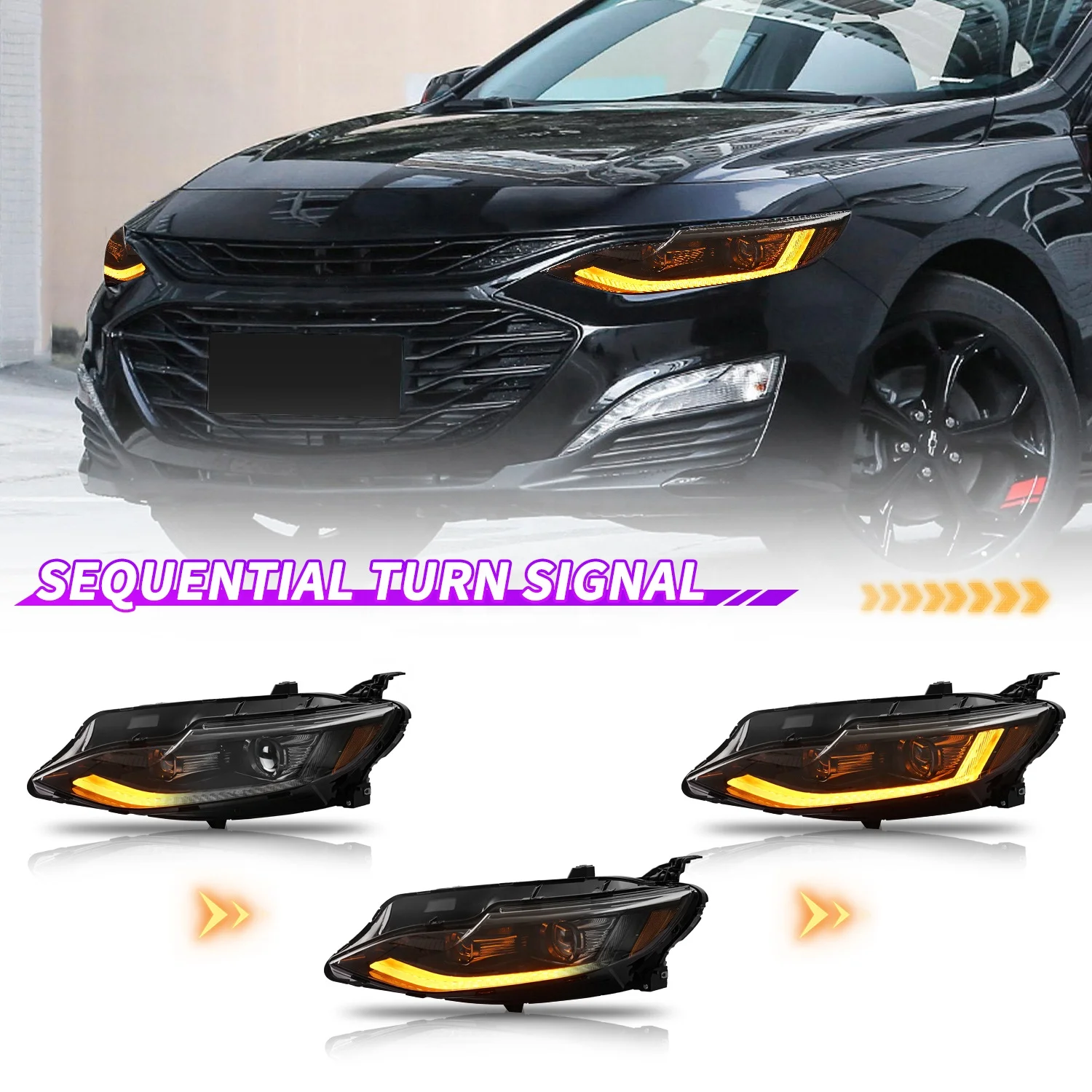 thumbnail image 2 of KARPAL Passenger Side Full LED Headlight For 2019-2022 Chevy Malibu – Chrome Housing, DOT (84586788 / 1KPGM1904044) 2 of 5