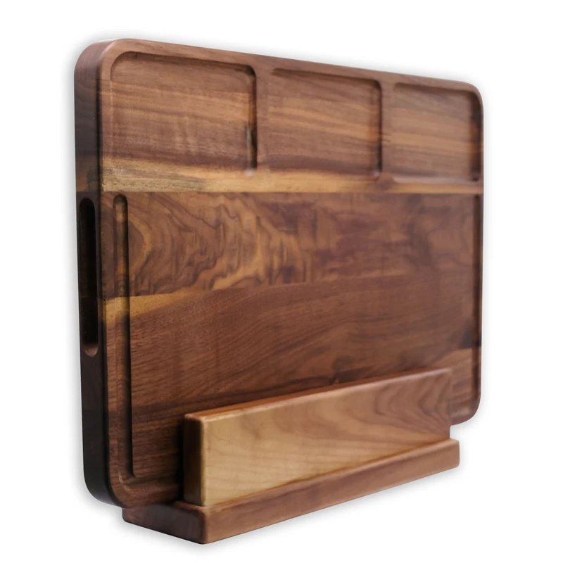 Большая двухсторонняя разделочная доска из органического ореха многофункциональная Толстая кухонная с желобом для