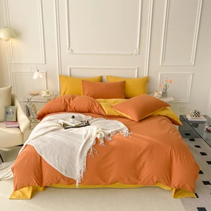 Washed Cotton Percale 4pcs Duvet Cover Bedding Sets Soft Breathable for Adults Available  Plain Style Home Hotel