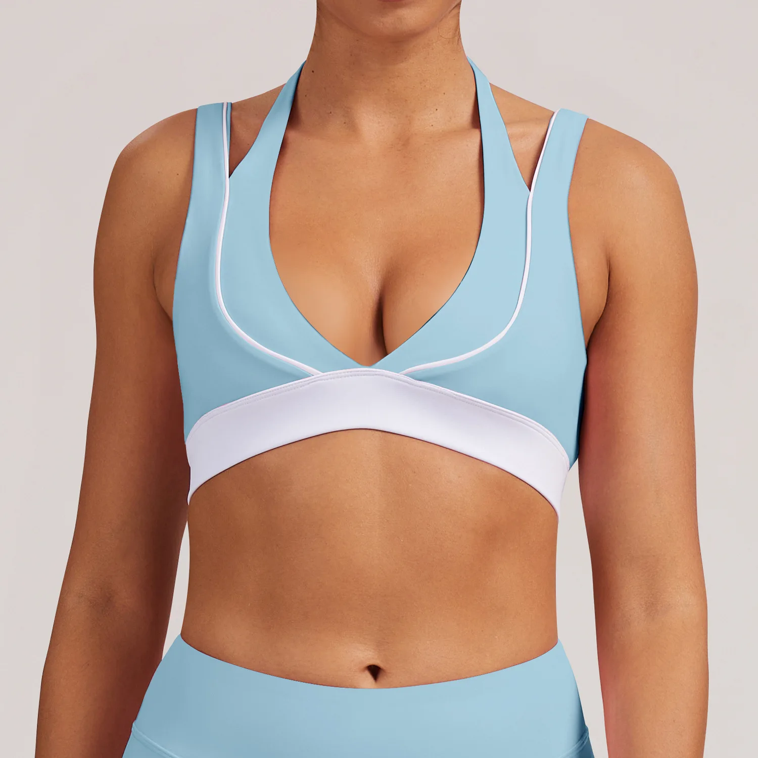 Plus Size Seamless Breathable High Support Crisscross Straps Yoga Sports Bra Color Contr preview