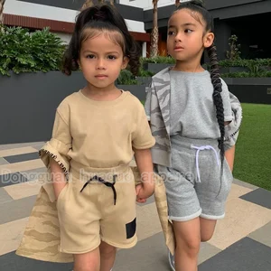 2026 Summer Customise Terry Cotton Toddler Outfits Children T Shirt and Shorts Sets Kids Clothes Short Set