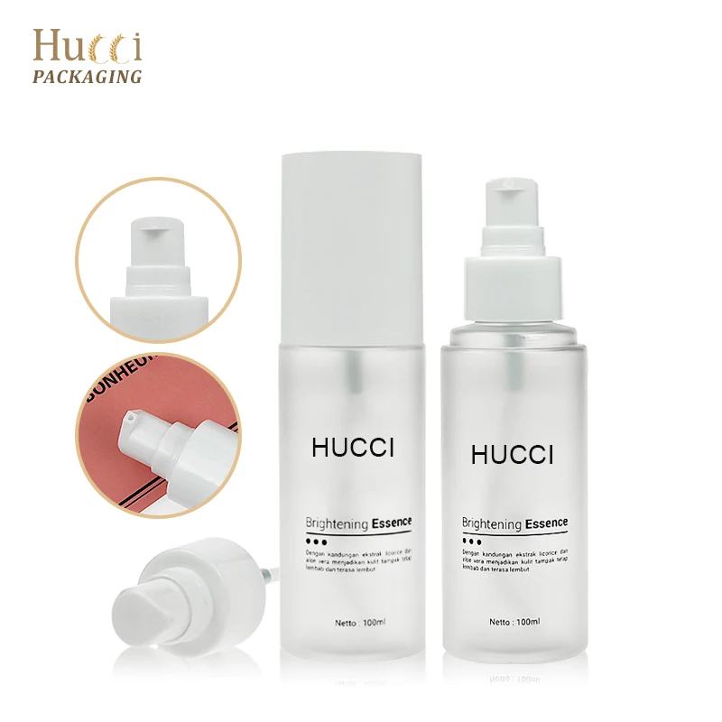 Custom 50ml 100ml White Cosmetic Packaging Empty Container Skincare Serum Brightening Essence Plastic Lotion PET Pump Bottle