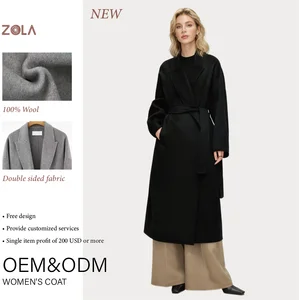 25-year-old Winter New Minimalist Black Loose-fitting Wool Double-sided Belt Closure Soft Warm Long Coat for Ladies