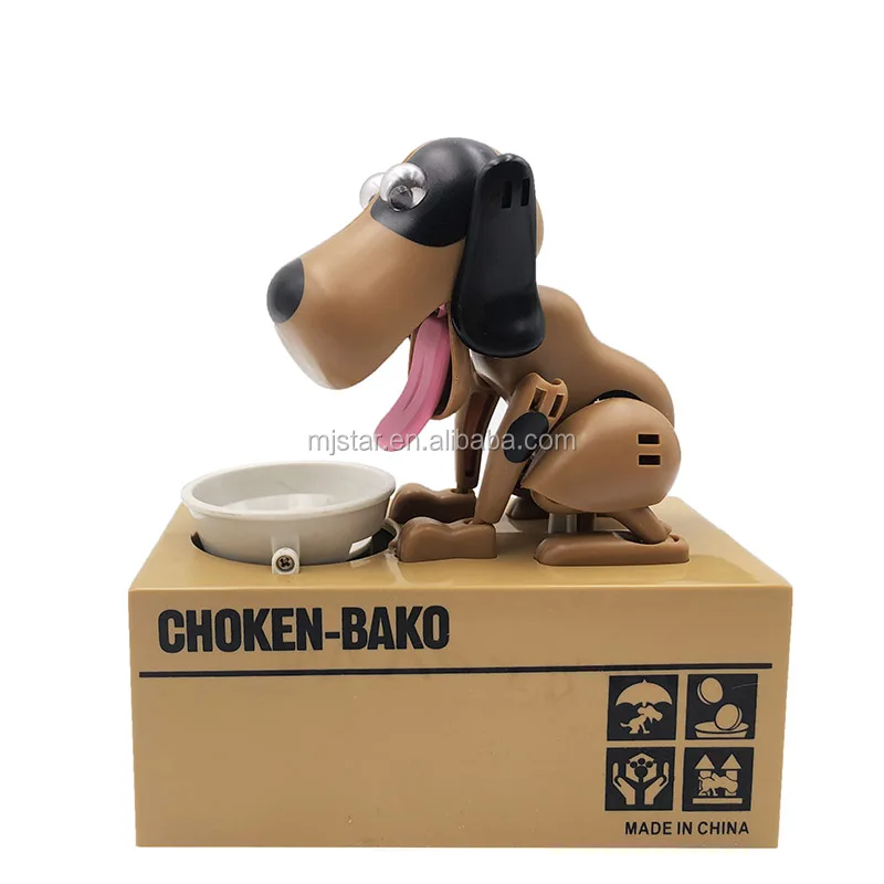 Funny Battery Operated Automatic Saving Coin Doggy Eating Money Dog Choken-bako Bank Box for Baby