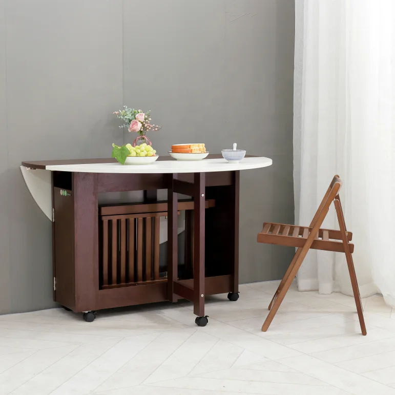Moveable and Foldable Wooden Round Dining Table