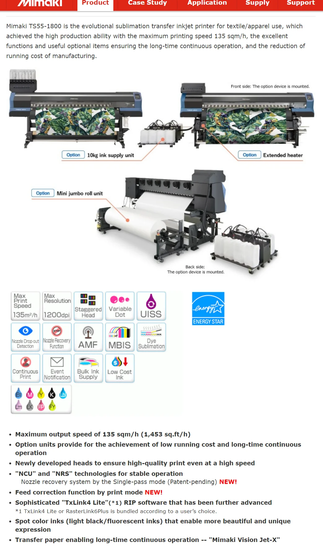 Mimaki Original Transfer Textile Dye sublimation Inkjet Printer Ts55 