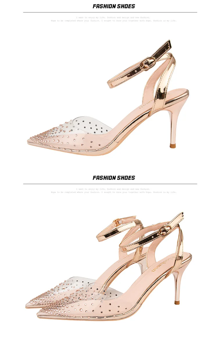 Women's fashionable transparent high-heeled Buckle Strap sandals