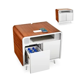 modern 2drawers speakers glass top wood smart Bedside cabinet Table nightstand with refrigerator cooler and wireless charger