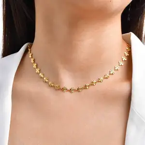 Ins Style Jewelry Stainless Steel Chokers Necklaces Small Flower Shape Chain Necklace for Women