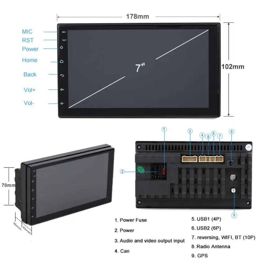 7'' 2 DIN Car Radio Android 10 GPS Navi Car Screen for Apple Carplay & Android Auto FM Autoradio Multimedia BT Mirror Link