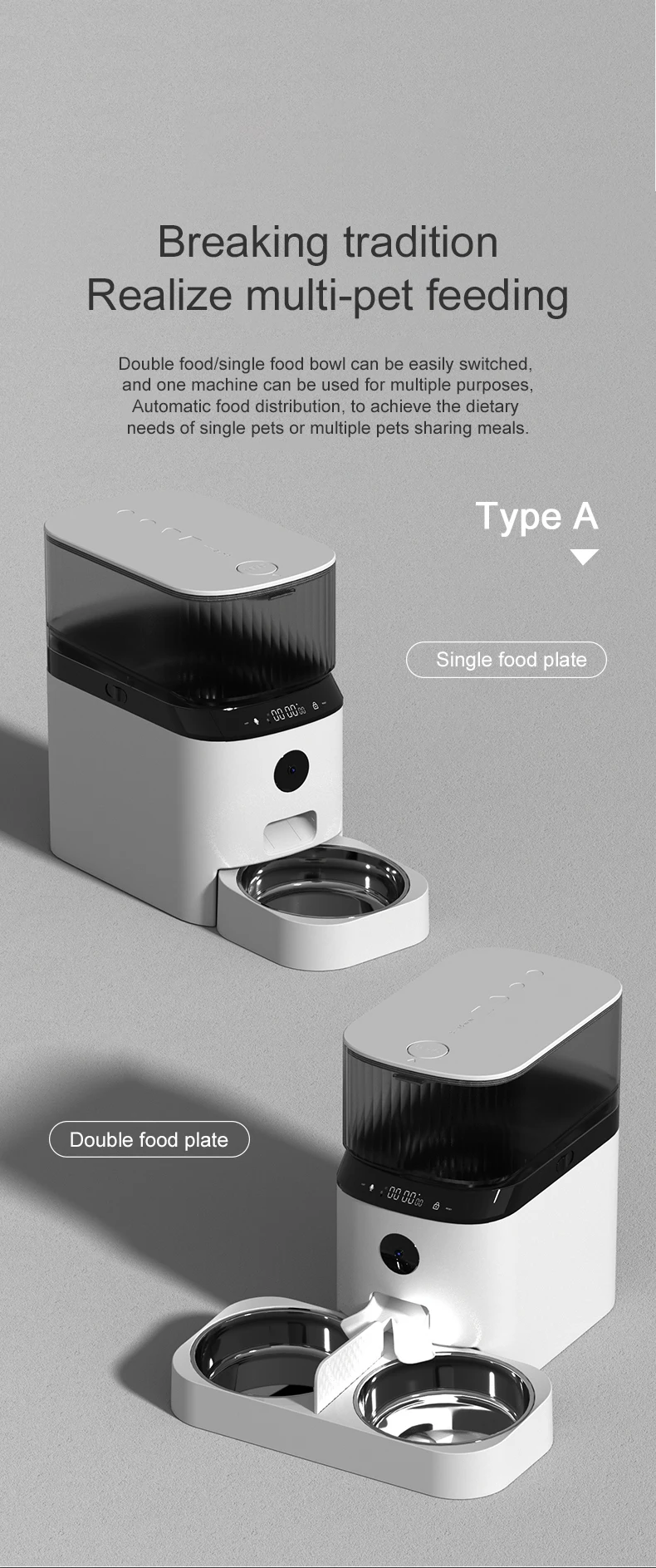 Remote Control Double Bowl 5l Video Enabled Automatic Cat Feeder Wifi