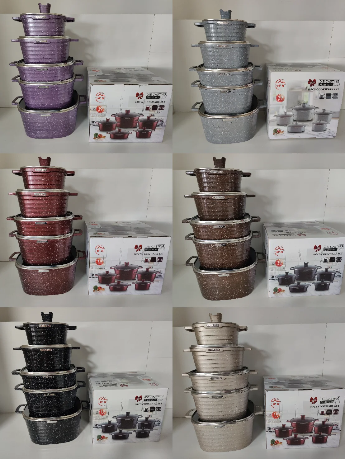 Factory Direct 10pcs Detachable Handle Cookware Set New Arrival Popular Cooking Pot Deep Fry Pan