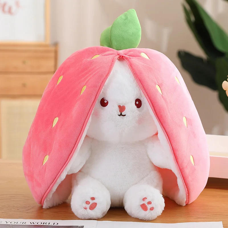 IN STOCK Soft Kawaii Cute Plushie Peluche Strawberry Carrot Rabbit Pillow Cushion Stuffed Fruit Animal Bunny Rabbit Plush Toy
