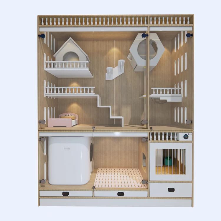 Cat House Customized Large Space Cage for Palace Solid Wood Pet Shop Transparent Cat Exhibition Cabinet Adoption Villa Glass