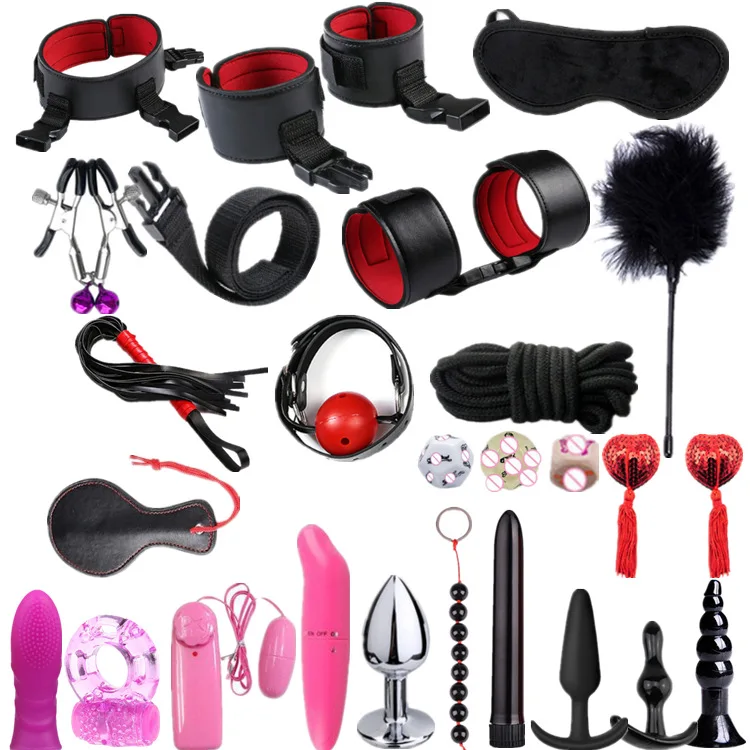 Adult Play Game Party Collar Nipple Tassel Whip Bondage Tape 26-Piece Set  BDSM Sex Toys