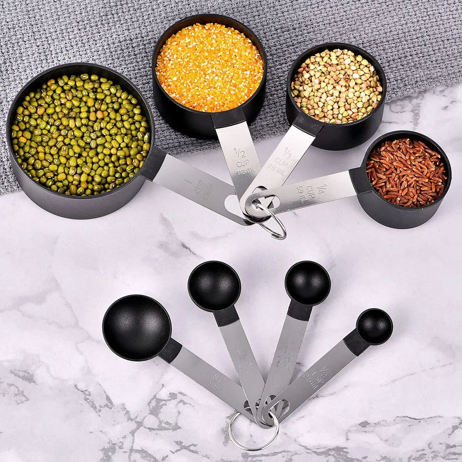 Measuring Cups and Spoons Set of 8 Pieces BPA Free Measuring Cups and Spoons with Stainless Steel Handle