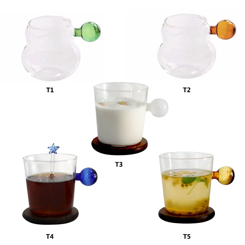 Factory Espresso Cups Home Glass Ball Handle Gourd Coffee Cup Tea Water Cup Saucer Steak Juice Bucket Table Decor