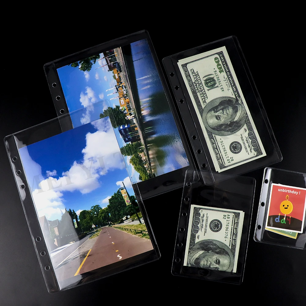 12 Mini Binder Pockets - Clear PVC Organization Pouches For Photos, Cards, Cash & Documents