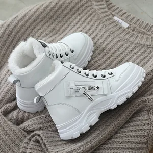 Boots for Women Fashion Winter New British Thick Soled and Plush Cotton Shoes Height Increasing Street Photography Women's Shoes