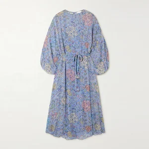 Clothing Manufacturer Custom Spring Summer Crew Neck Long Sleeve Print Casual Elegant Dresses for Women