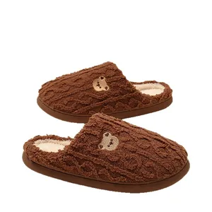 Fashion Couple's Women's Closed Toe Plush Fur Warm Winter Soft TPR Anti-Slippery Comfort Indoor for Embroid Bear
