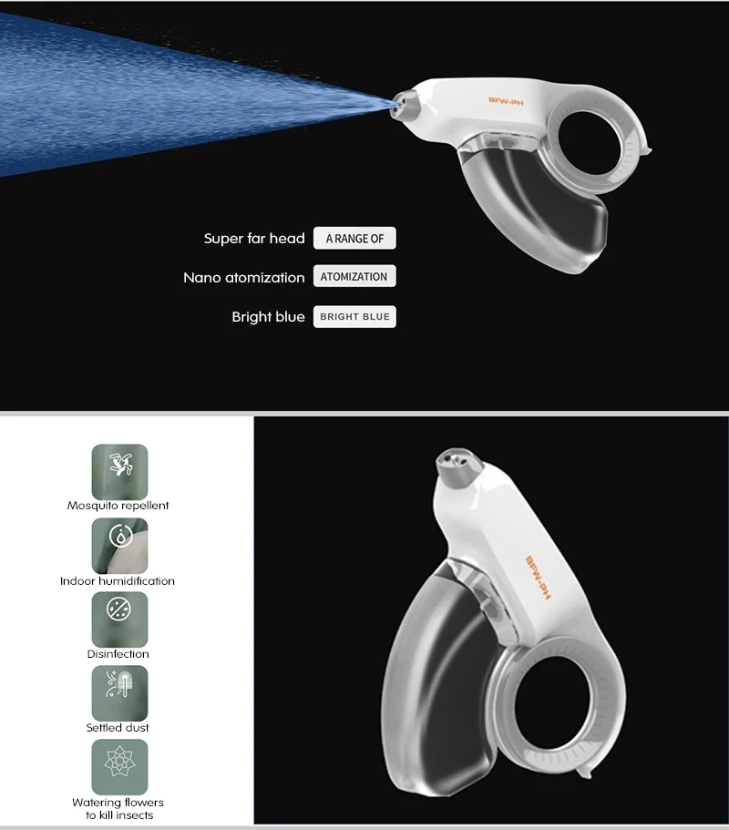 200ml Handheld Blue Light Nano Electric Spray Gun Atomizer Fogger Disinfection Sprayers Usb Rechargeable Wireless Spray Machine