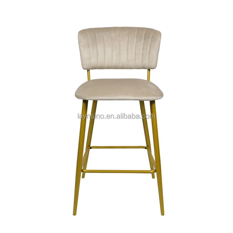 Laynsino оптовая продажа современный бархатный барный стул в скандинавском стиле роскошные золотые металлические ножки для кухни или гостиной высокий