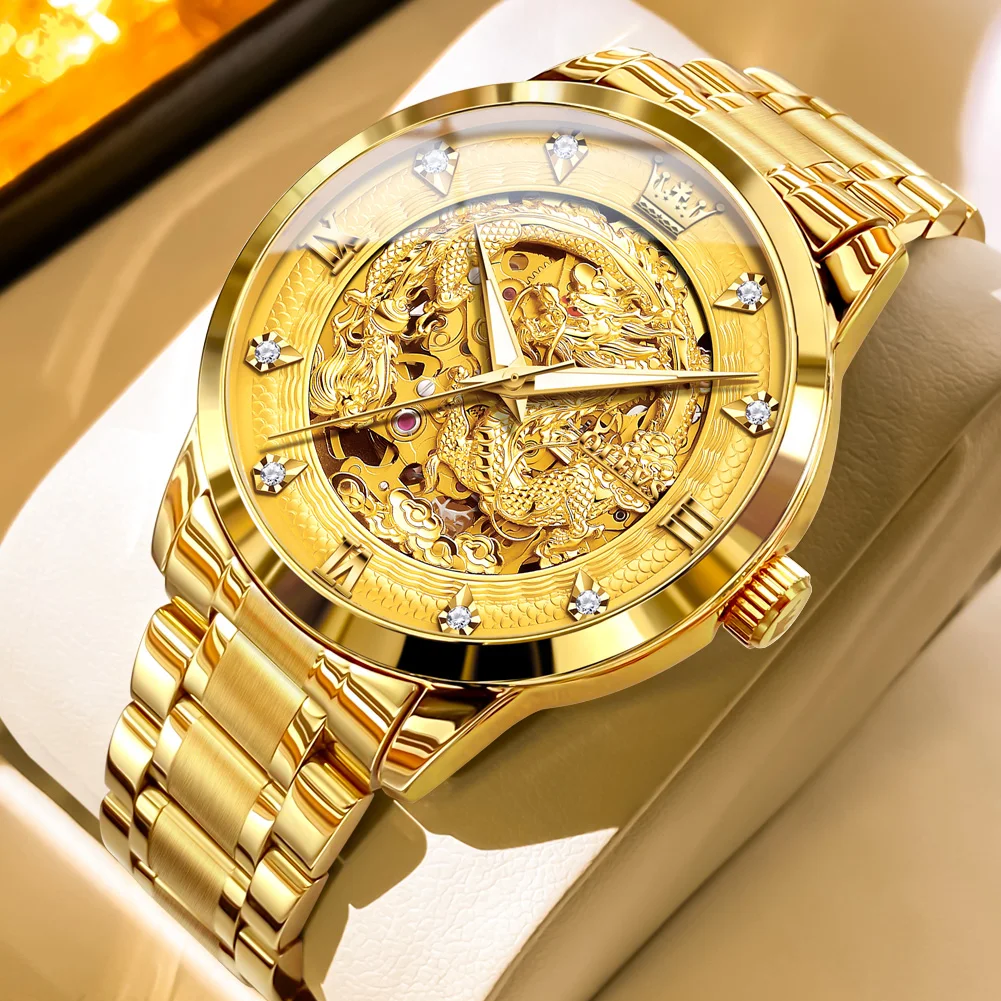 OLEVS 7027 Golden Men's Mechanical Watch - Automatic, Waterproof