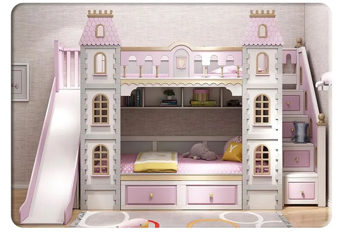 Princess Castle Children Beds Girl Bunk Kids Bed Set Furniture For