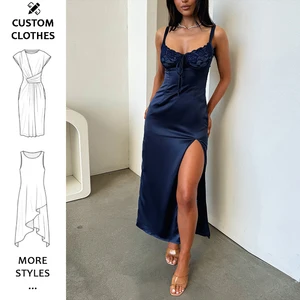 Women's Satin Spaghetti Straps Backless Ruched Bodycon Dress Slit Maxi Cocktail Elegant Dresses for Evening Party
