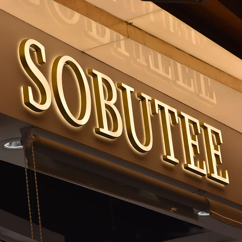 Billboard Resin LED Acrylic Titanium Gold Storefront Production Outdoor Three-Dimensional Luminous Advertising Characters Signs
