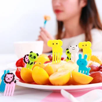 Mini Portable Cartoon Toothpick Set Creative Cake Dessert Fruit Forks Disposable Plastic Branded Food Picks for Kids' Party Sign