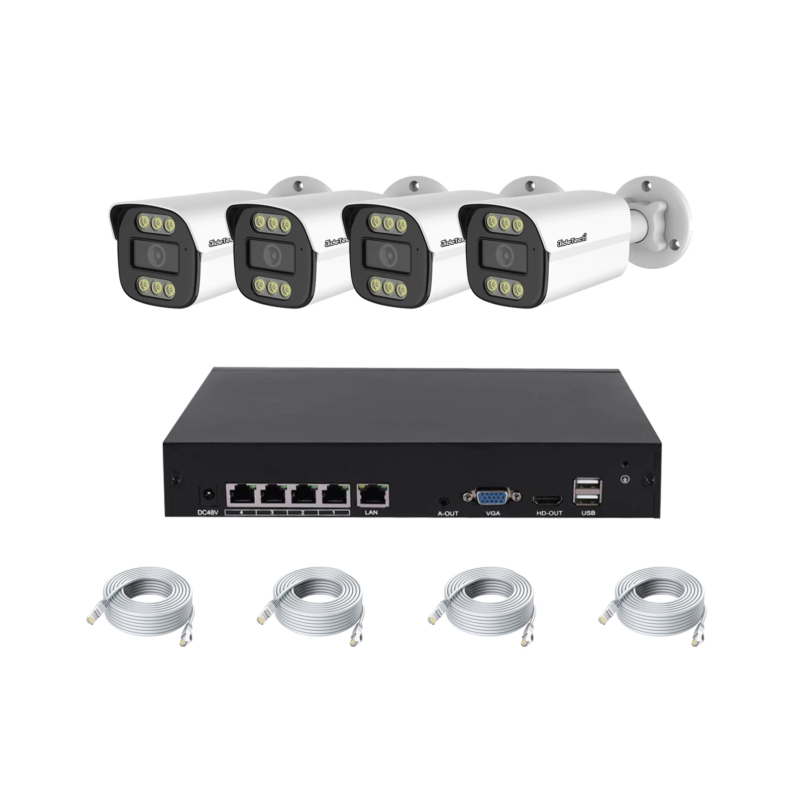 JideTech 4CH 4MP Network Video Recorder PoE NVR Camera System Human Detection Bullet Camera Outdoor Security Seetong APP