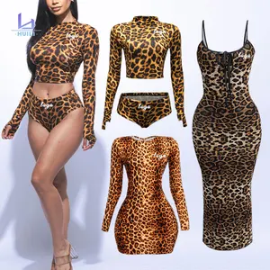 OEM High Quality 2025 Women's Leopard Sets Huili Manufacturer Elegant Skinny Pajamas Loungewear Custom Logo Short Tops Length