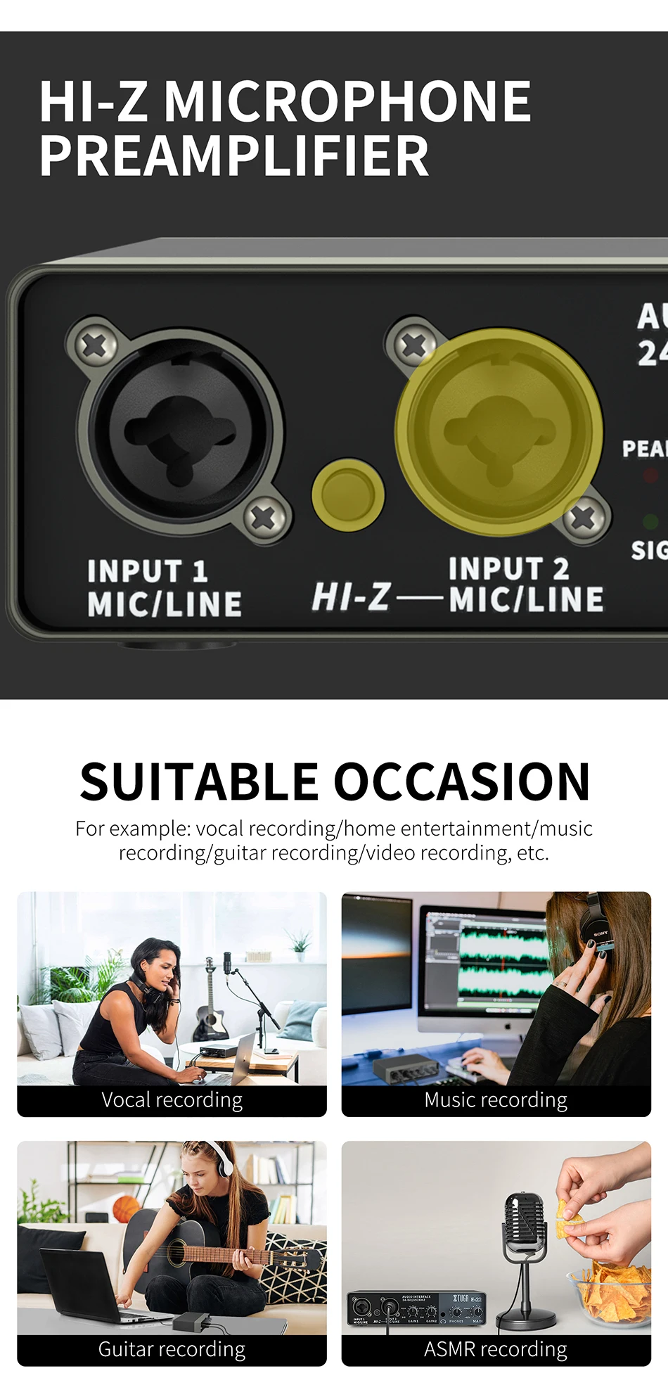 Usb Audio Interface Music External Condenser Microphone Recording Sound Card For Pc Recorder Computer Studio Live