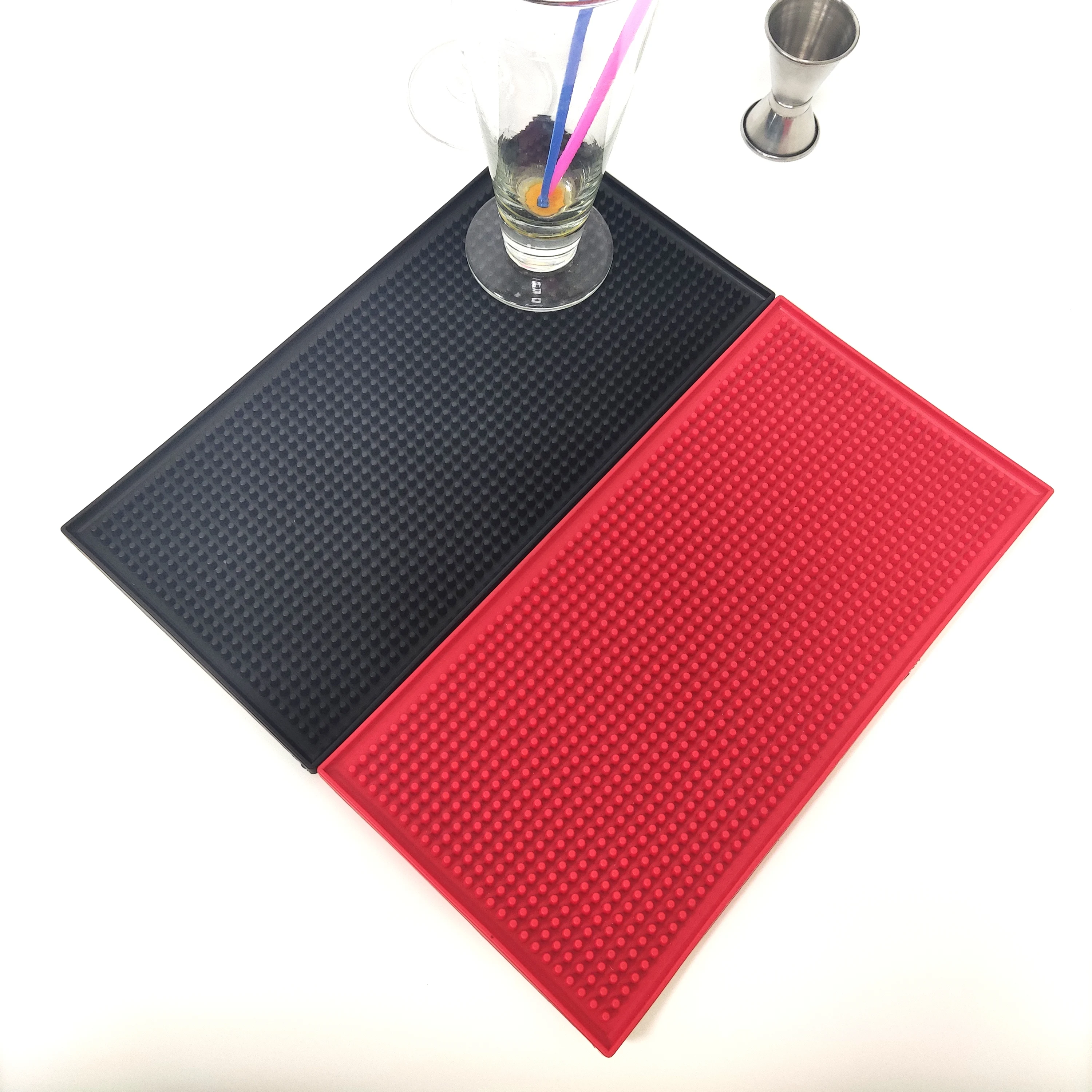 Hot Design Black Rubber Bar Mats Set of 2 (12x6 Inches) Drying Spill Mats for Coffee Shops, Bar Countertop,Table Top