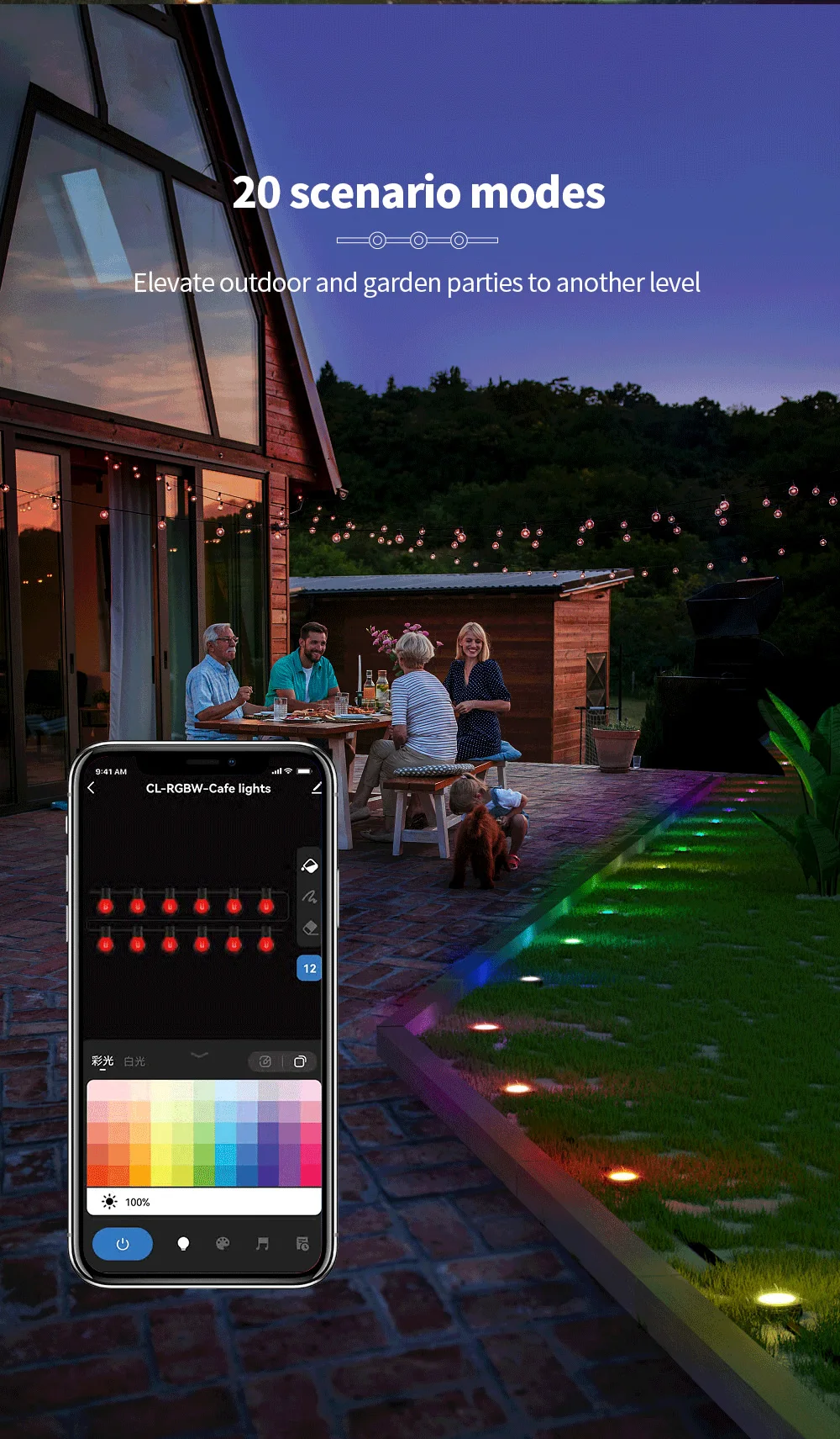 商用级户外圣诞灯防水，配有阿列克谢/应用控制永久安装