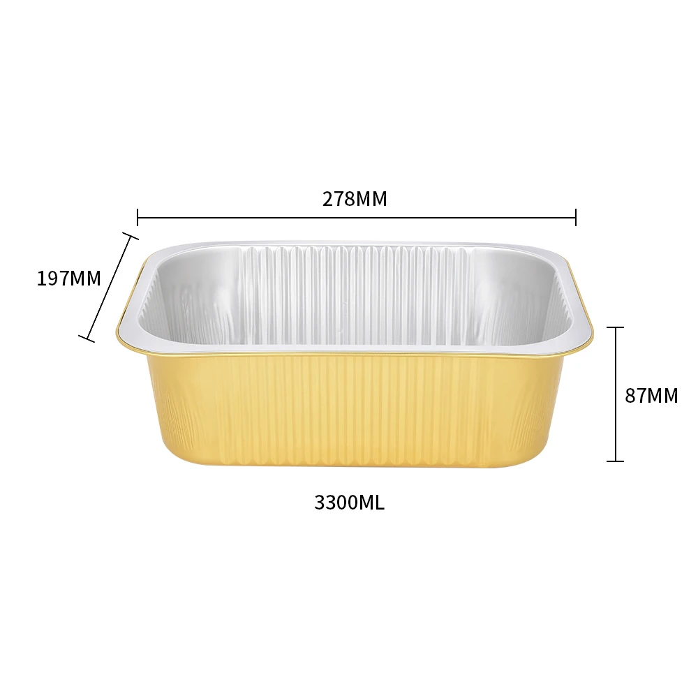 product c3300 111oz 3300ml gold aluminum foil container food grade disposable catering pan for cooking  baking for packaging-4