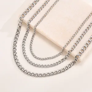 Wholesale High Polish Stainless Steel Cuban Chain Necklace Non Tarnish Jewelry for Men Women Factory Fashion Chains