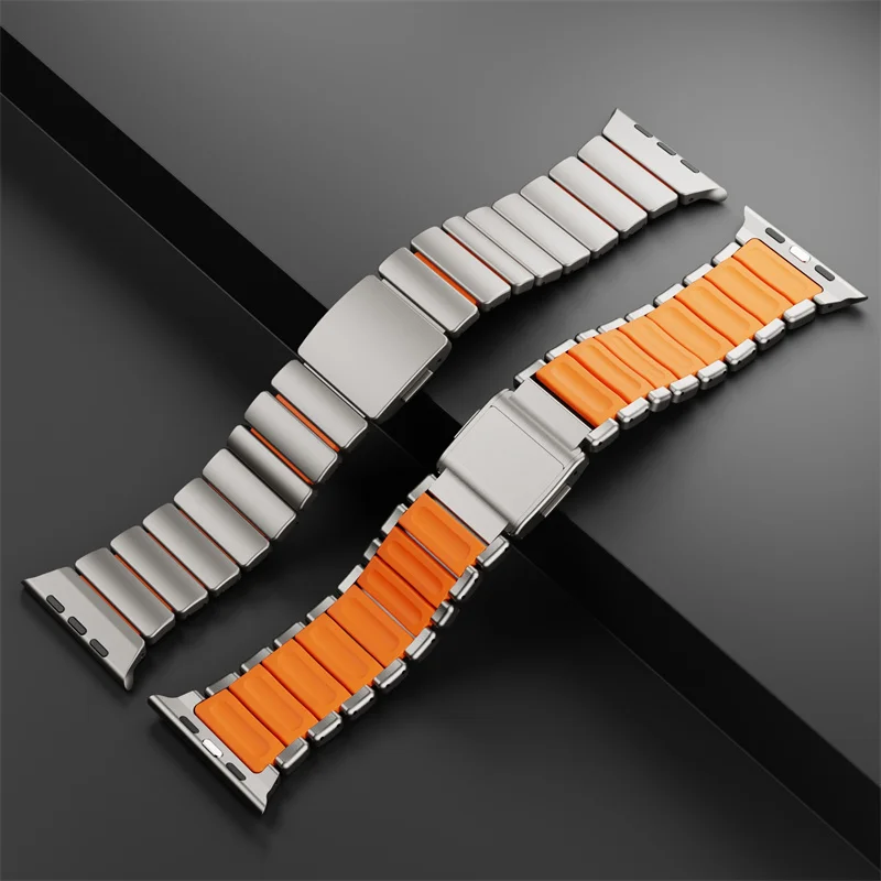 Titanium+Silicone Band for Apple Watch Ultra 3 49mm 46mm Luxury Magnetic Strap for Series 11 10 9 8 7 6 5 SE Bracelet