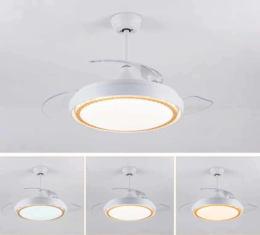 Luxury 42In 220v Retractable ABS Blades Copper Motor fans remote control Decorative  LED Ceiling Fan Lights Modern