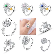 Hot Personality in Europe and the United States Can Rotate Adjustable Pressure Relief Silver Plated Zircon Ring Wholesale