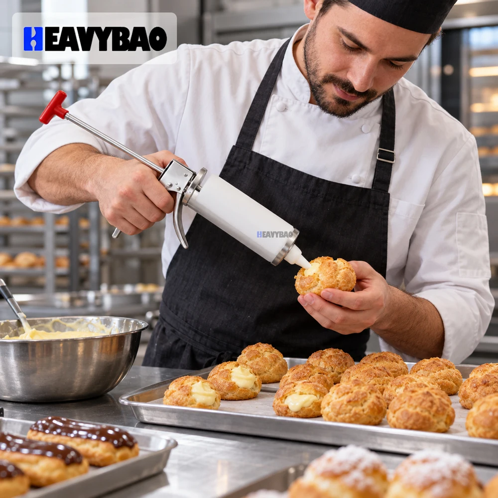 Heavybao Stainless Steel Sauce Gun Sauce Dispenser Gun With PE Bottle Hamburger Jam Filler Salad Dressing Gun