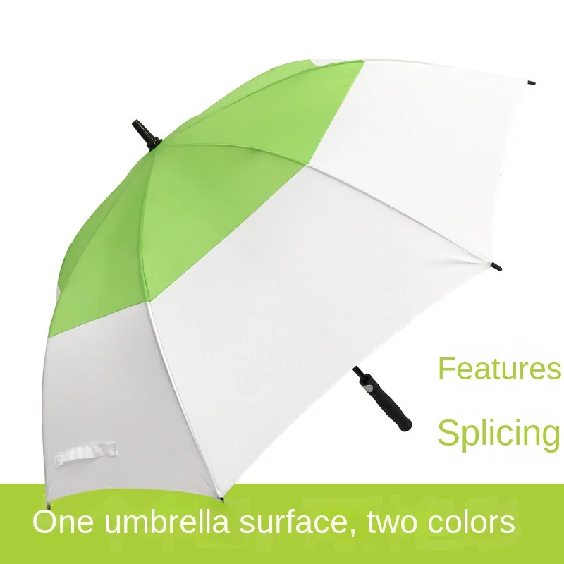 The 27-inch golf color splicing umbrella full fiber automatic featured gift straight bone umbrella