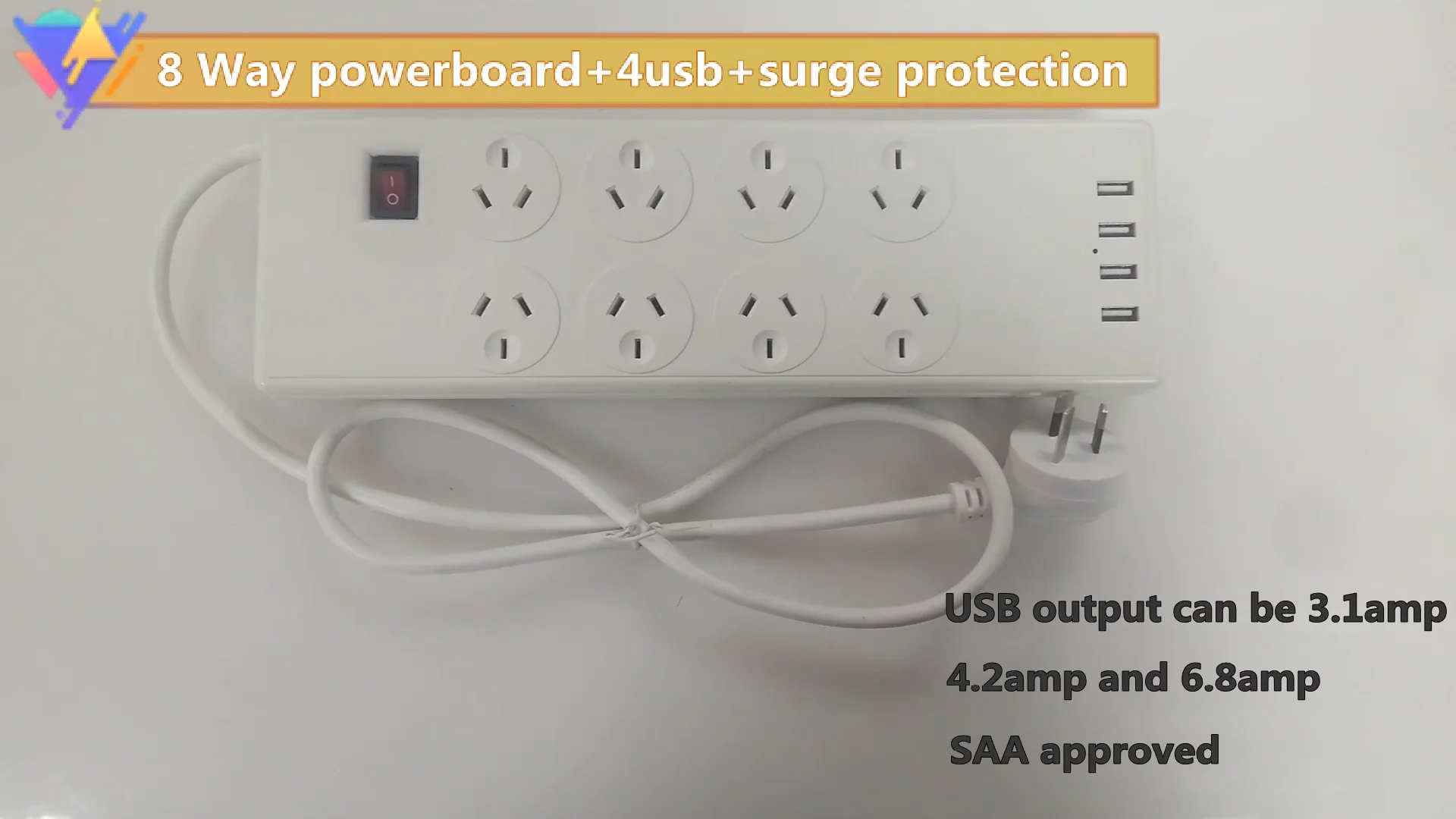 Saa Approved Surged Protected 8 Outlet Switched Power Board With 4 Usb