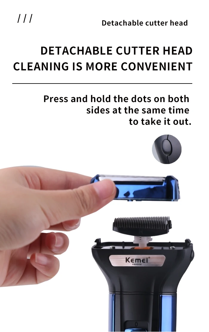 Net Pilot Light Nose Hair Device Barber Scissors Razor Kemei km-6332 3-In-1 Head Razor Floating Double Blade Shaver