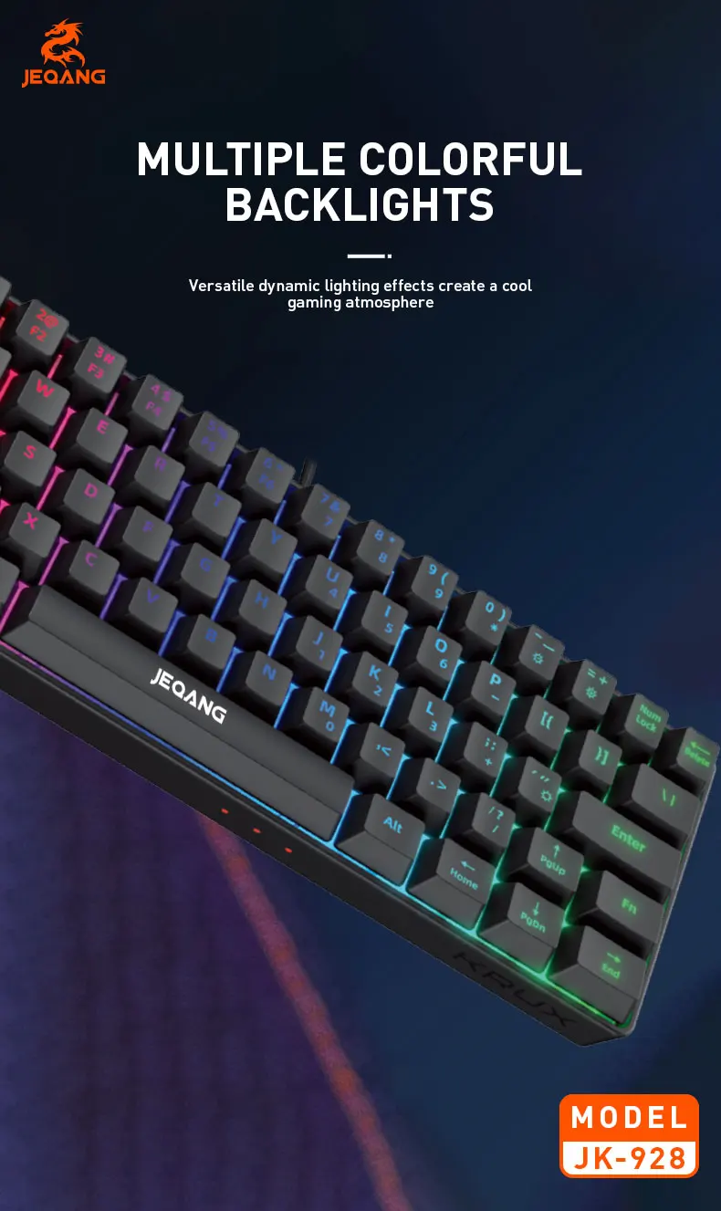 Jeqang JK-928 Mini Wired RGB 61-Keys Keyboard New Product Scissor Operation Style for Gaming or Office